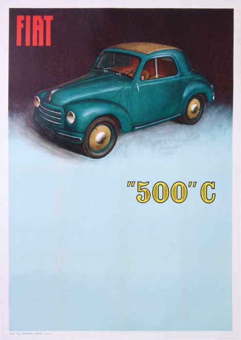 Vintage Poster De Chirico Fiat 500c Coupe Cabriolet 1935 Ebay